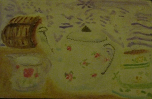 Original watercolor painting of tea service.